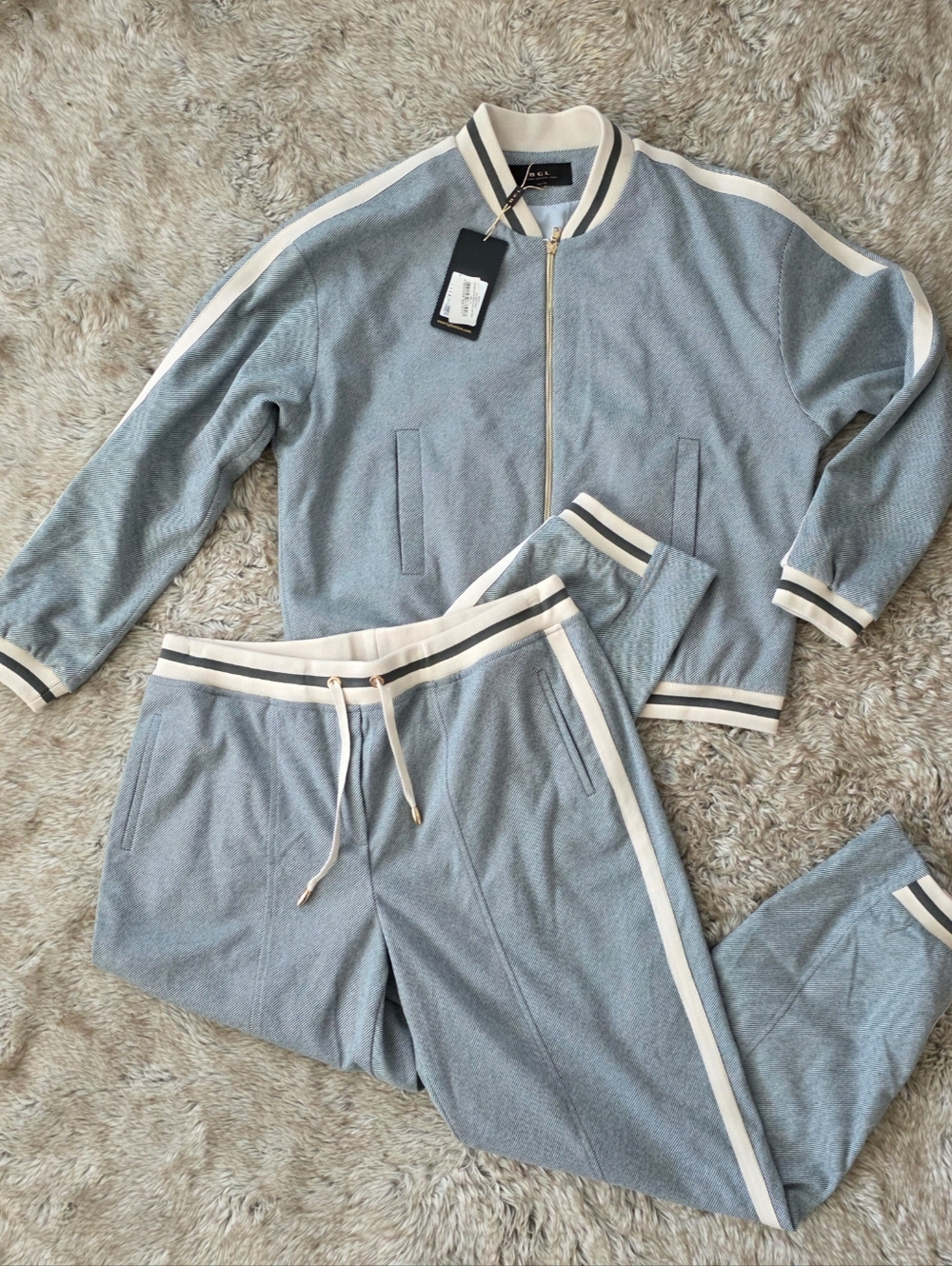 BGL Belong Genteel Light Bomber & Pants Set Gray-Light Blue Women's Size 14